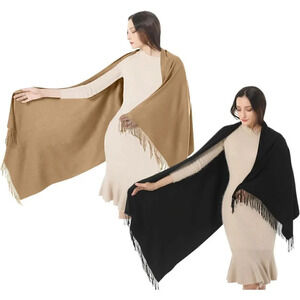 Women's Scarf Pashmina Shawls and Wraps for Dress Silky Scarves - Black+Camel